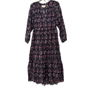 XiRENA Black Maxi Dress with Pink Floral Print